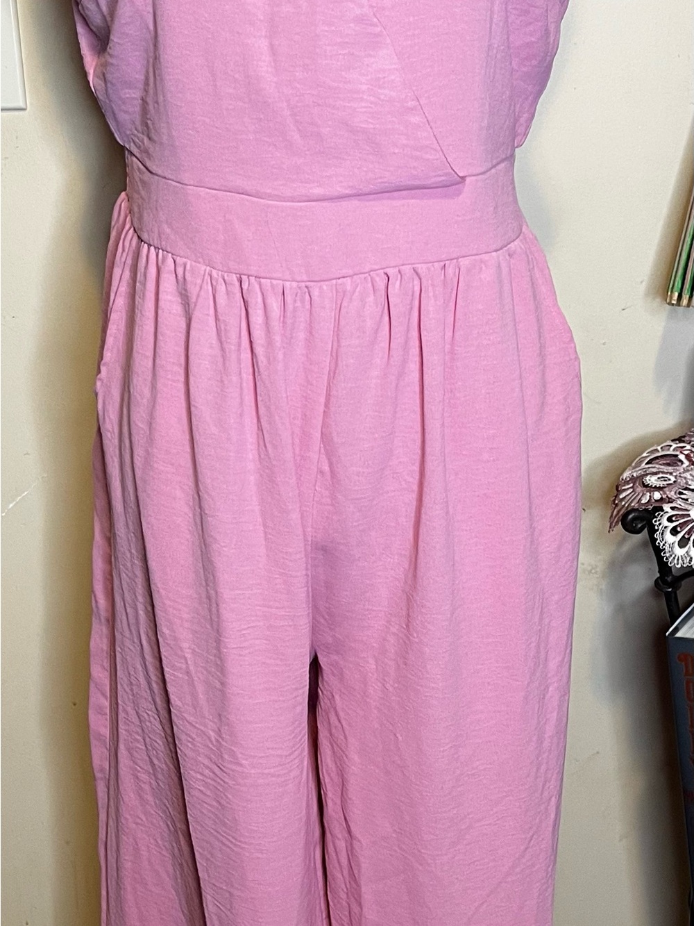 She + Sky Blush Pink Gathered-Waist Wide-Leg Jumpsuit